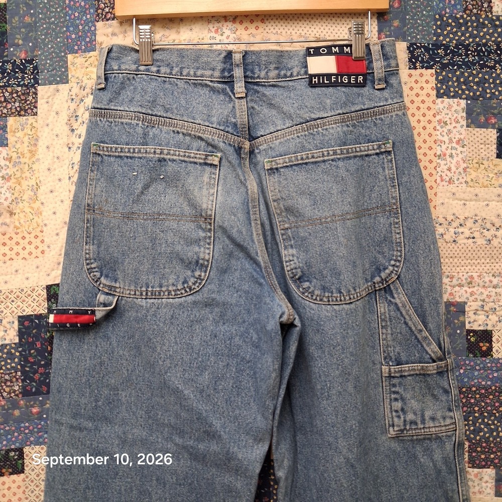 Vintage 90s Tommy Jeans Carpenter Denim Jeans 30x32 Baggy Wide Leg Flag Skate